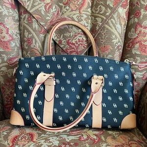 Dooney & Bourke Blue and Tan Structured Satchel
